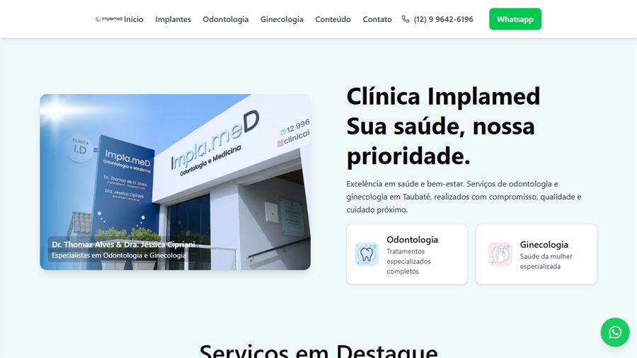 Site da Clínica Implamed, produzido pela DuoBro